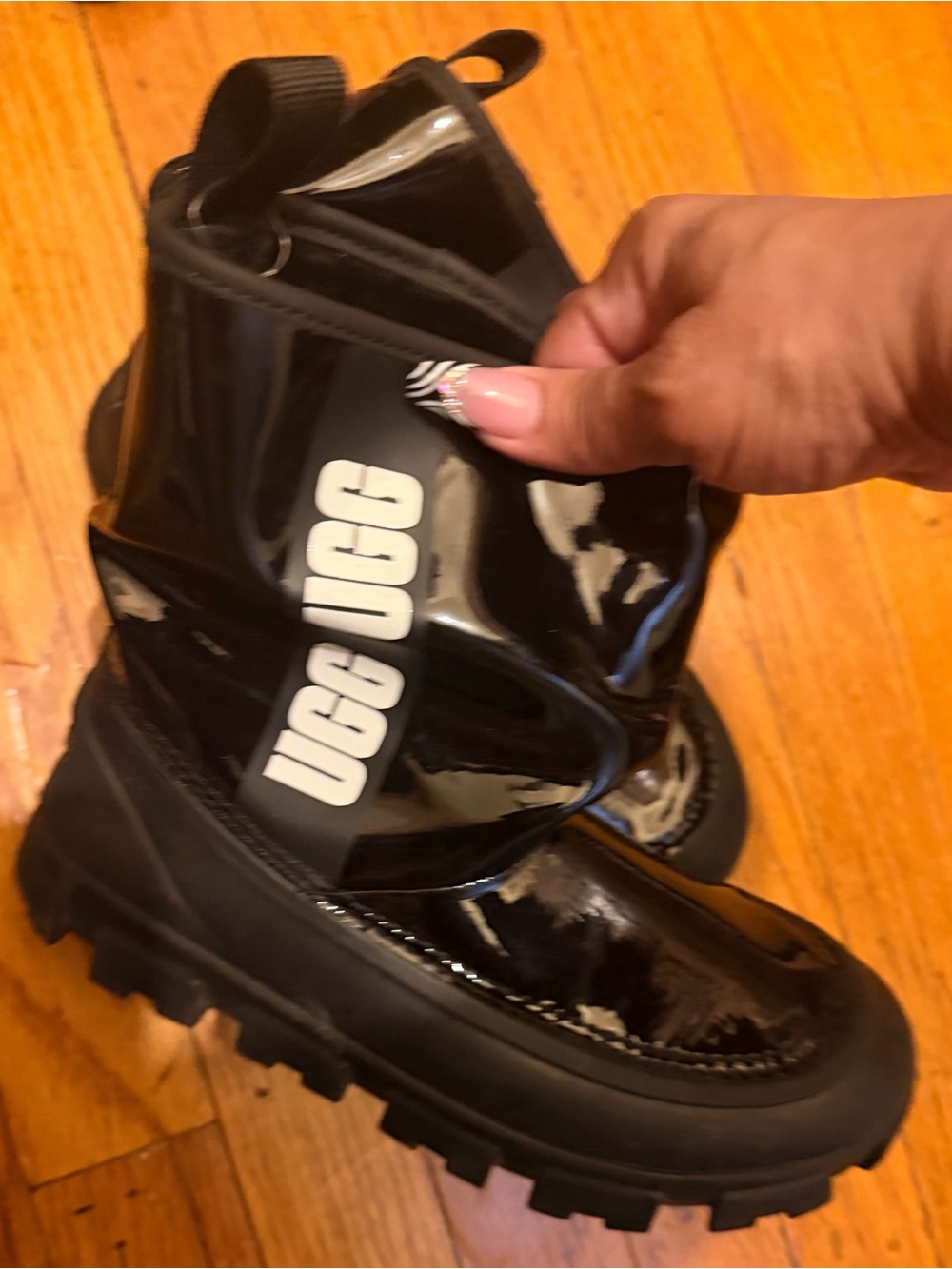 UGG Kids Glossy Black Waterproof Snow Boots